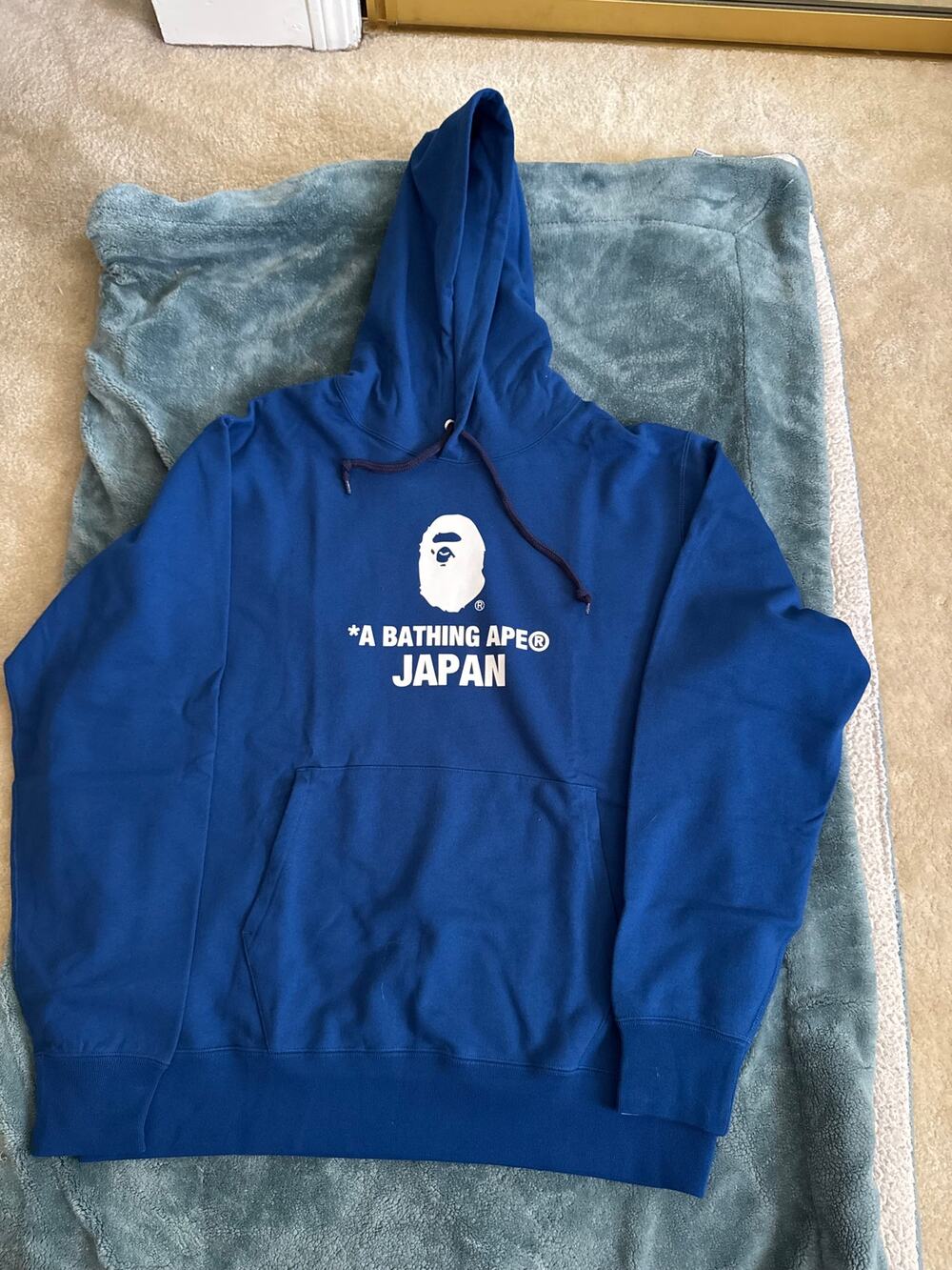 BAPE Japan College Pullover Hoodie Royal Blue 2XL Ape Head Back Print